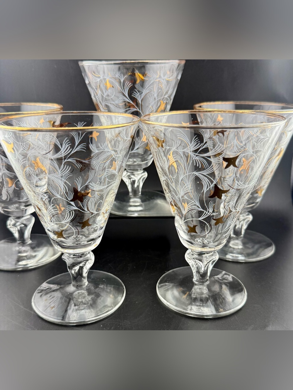 5 Libbey Royal Fern glasses. 8oz perfect for martinis and cosmos! Vintage.